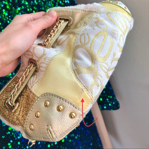 BEBE⚡️Metallic Gold Patchwork Studded Mini Bag - Picture 5 of 7